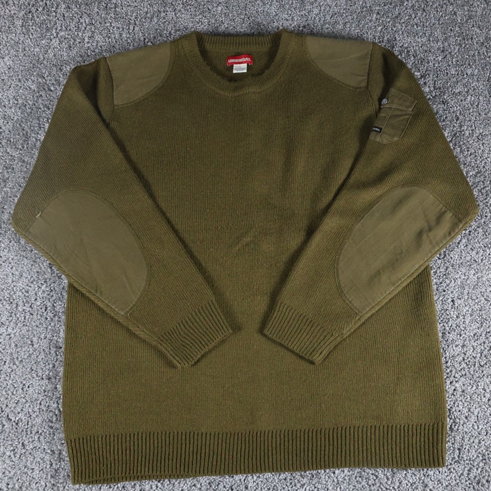UNIONBAY Men's XL Olive Green Military Sweater Elbow Patch Utility Pocket